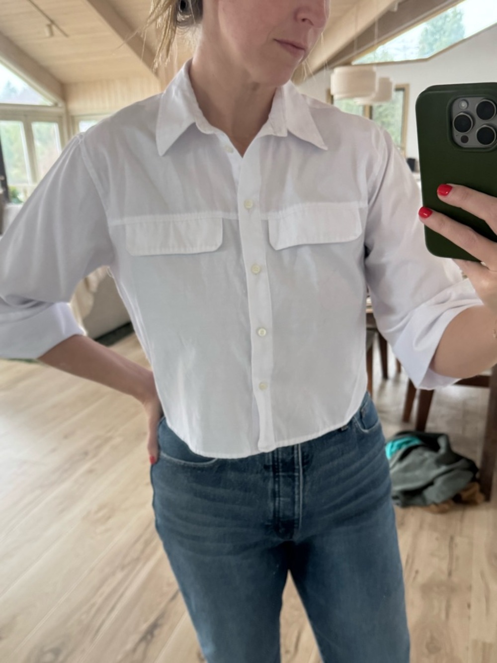 Zara White Cropped Button-down Shirt